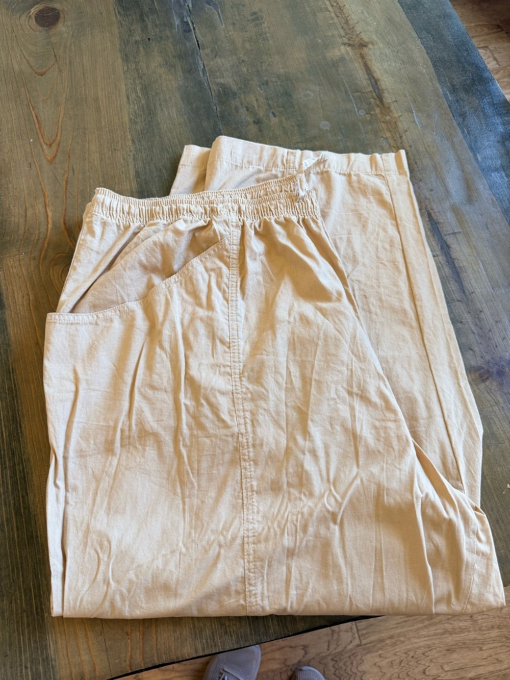 Woman Within Cream Elastic-Waist Pants